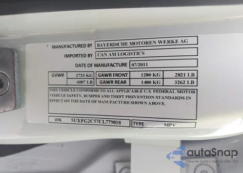 2012 BMW X6 xDrive35I z USA, uszkodzony, nr VIN 5UXFG2C57CL779018